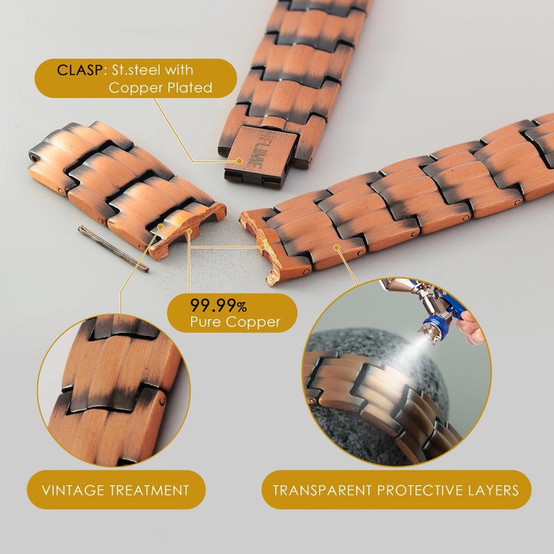 JFUME Pure Copper Magnetic Bracelets for Men, 2 Rows Magnetic Bracelet, Father's Day Gift with Link Remove Tool 8.5" Adjustable, Gift for Men - Image 4